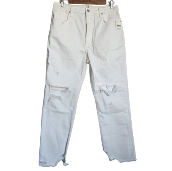 We the Free People Women Tapered Baggy Jeans White Sz 30 Distressed Hi-Rise NWT - Picture 4 of 12